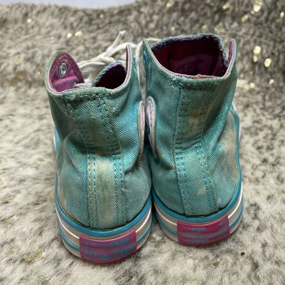 5‎ for $25🔥Converse High Top Blue Acid Washed Sneakers Girls Size 2